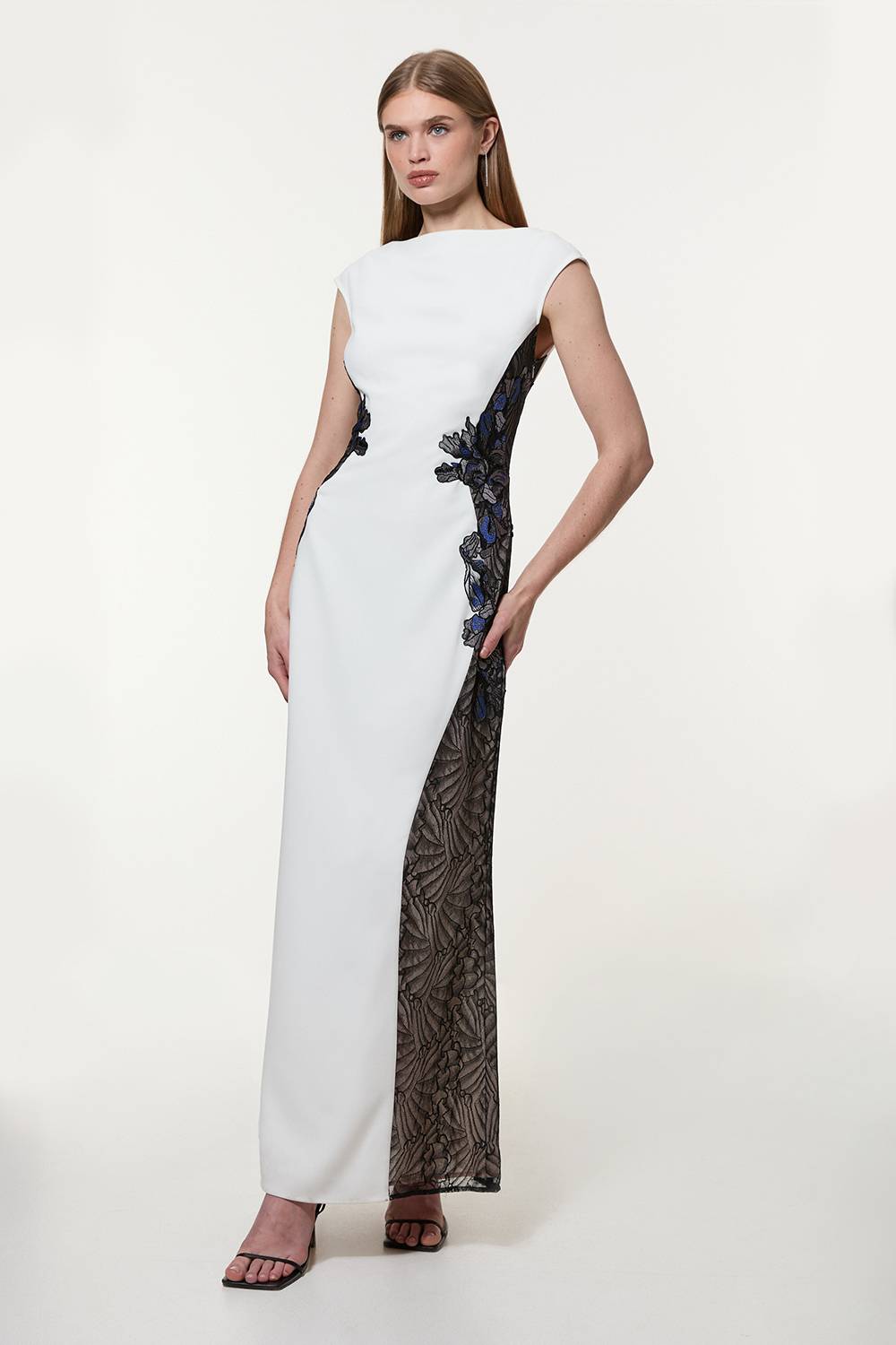 KarenMillen Robe Longue Ajustée Sans Manches Avec Appliqué De Dentelle Contrastante Petite