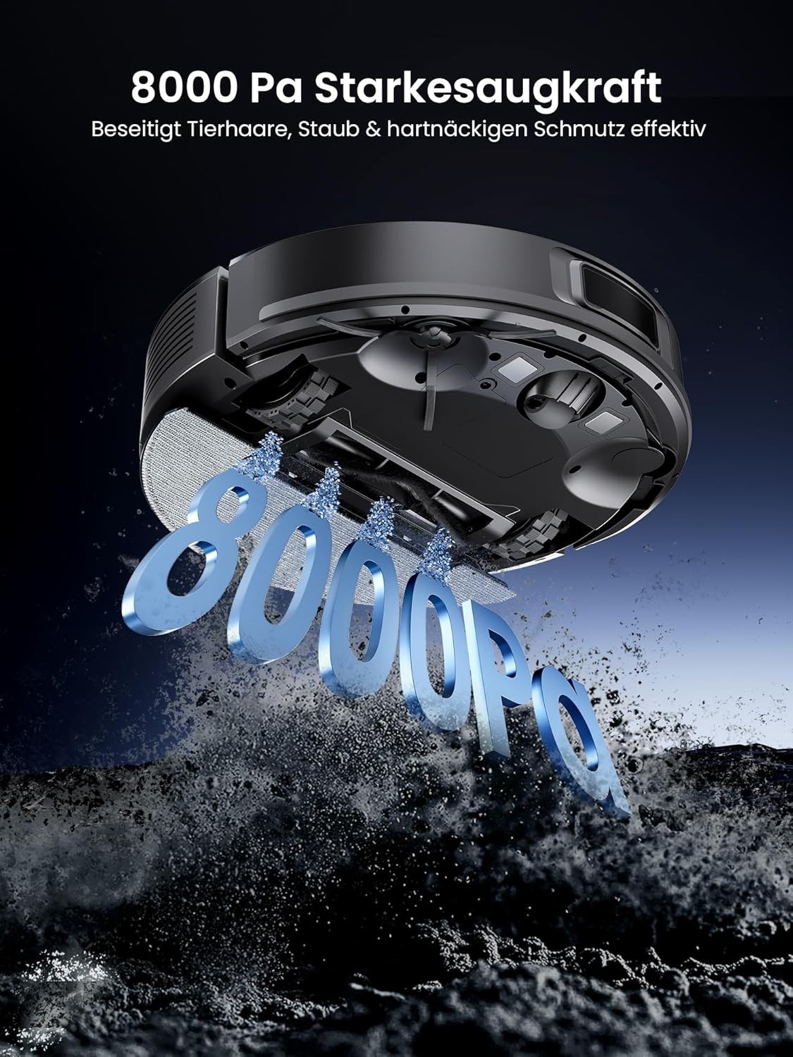 Proscenic Q10 Saugroboter mit Wischfunktion, 8000Pa 200min Staubsauger Roboter, Intelligentes Laser Navigation mit 5 Karten, Steuerung über APP Alexa Siri AppleWatch Fernbedienung für Böden Teppiche