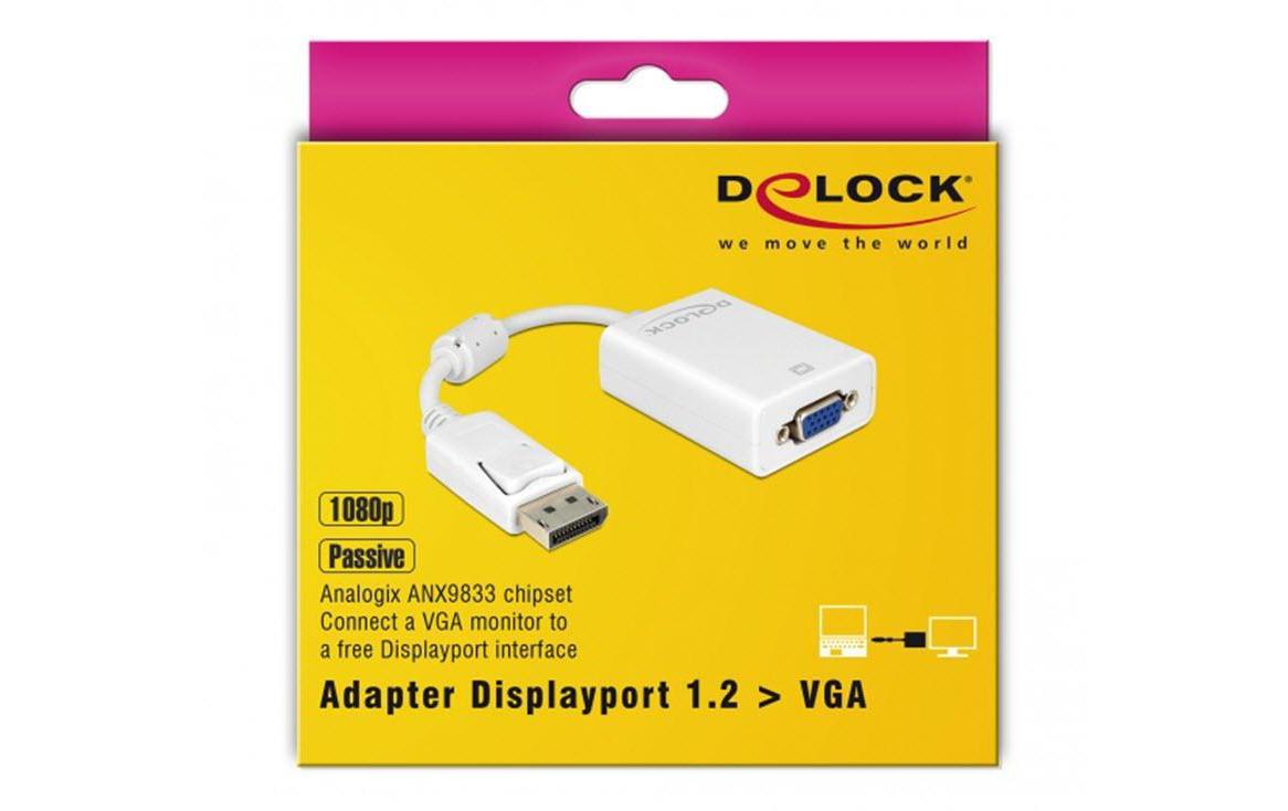 Adapter Displayport - VGA WeissAdapterkabel, DisplayPort-Stecker auf VGA-Buchse