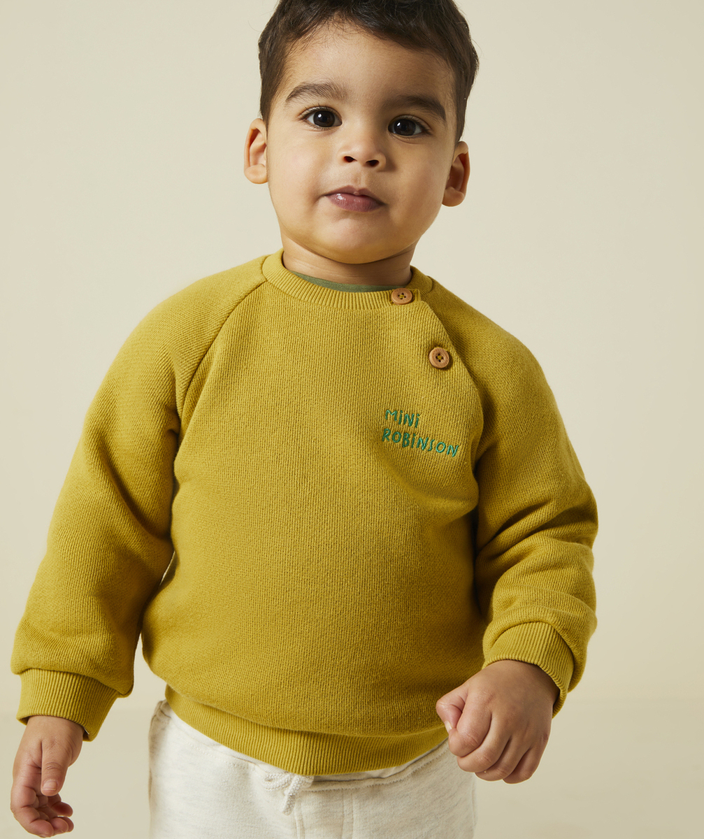 SWEAT BÉBÉ GARÇON EN FIBRES RECYCLÉES VERT AVEC MESSAGE