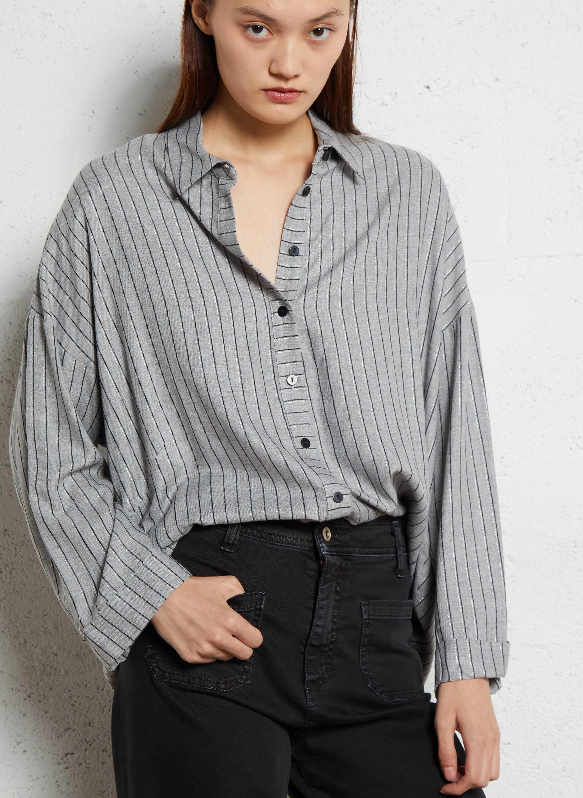 Chemise col classique à rayures | Gris
