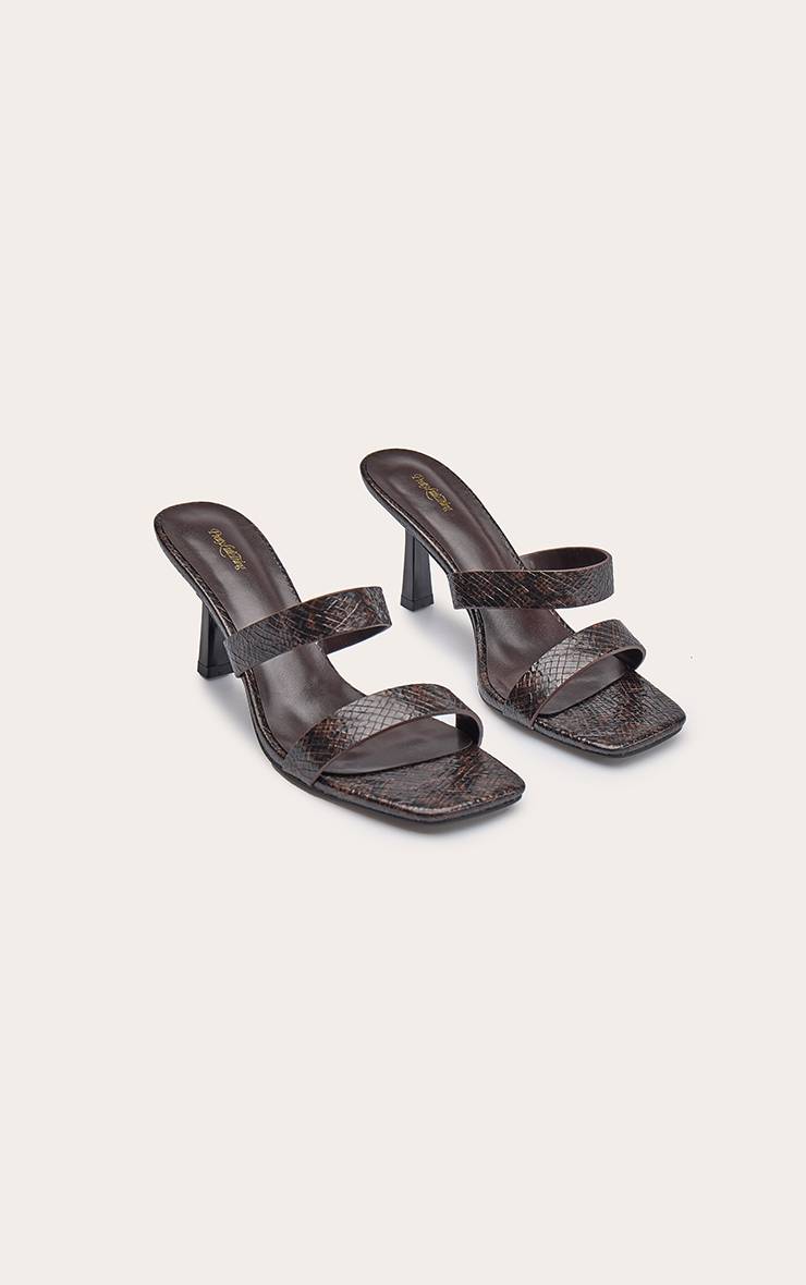 Chocolat Mules À Talons À Double Bride Texture Synthétique