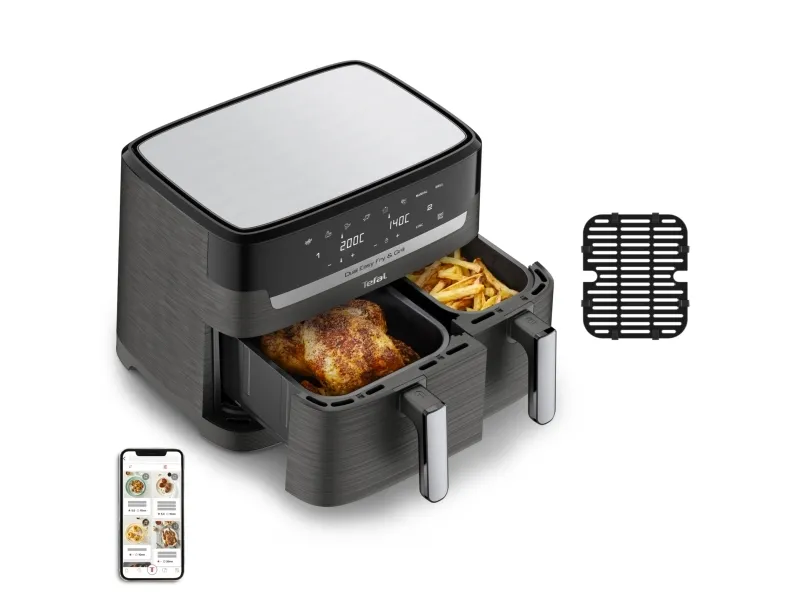Tefal Dual Easy Fry & Grill EY905B Dobbelt 8,3 l Standalone 2700 W Varmluftfryser Grå (EY905B)
