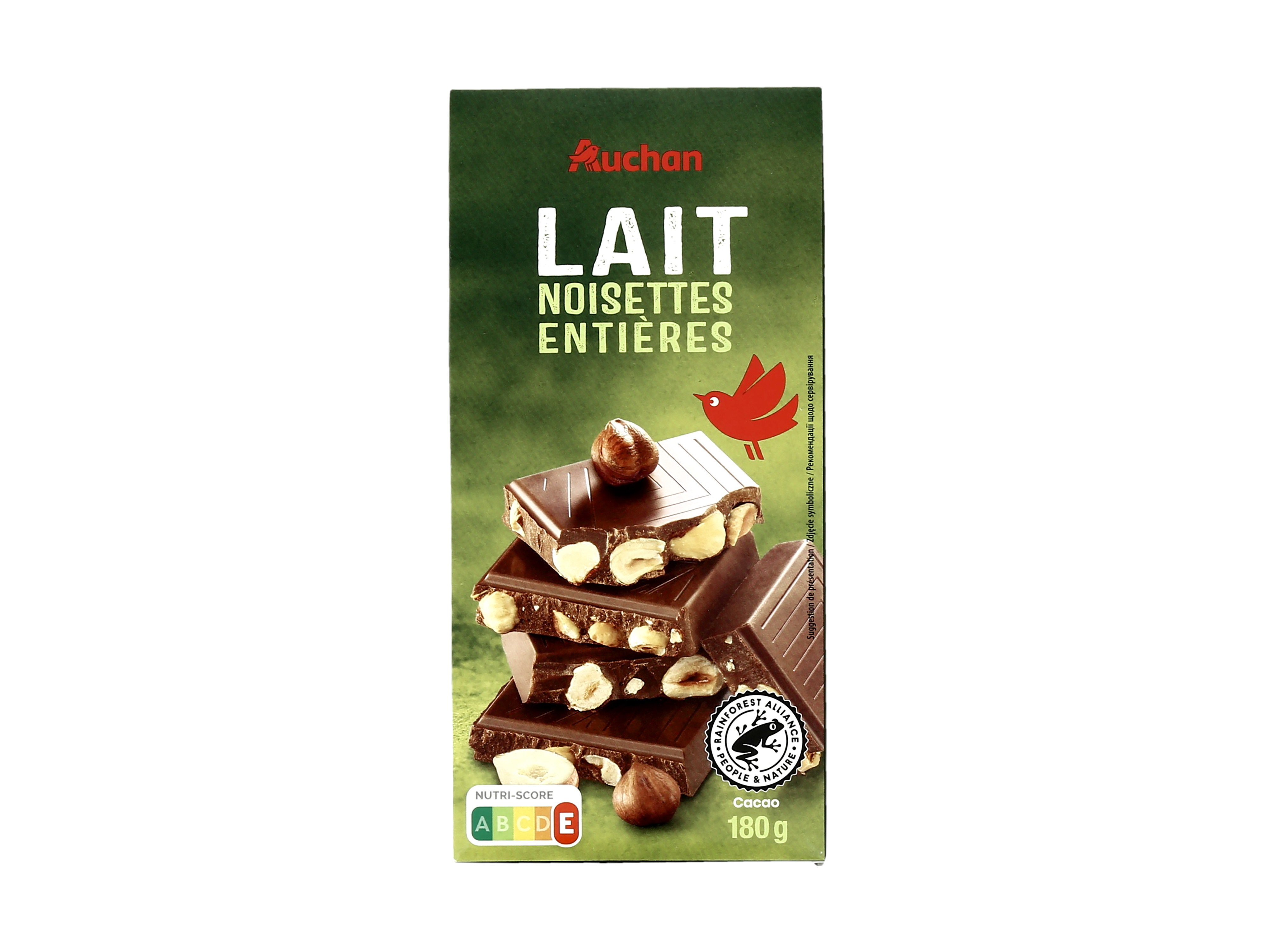CHOCOLATE LEITE AUCHAN COM AVELÃS INTEIRAS 180G