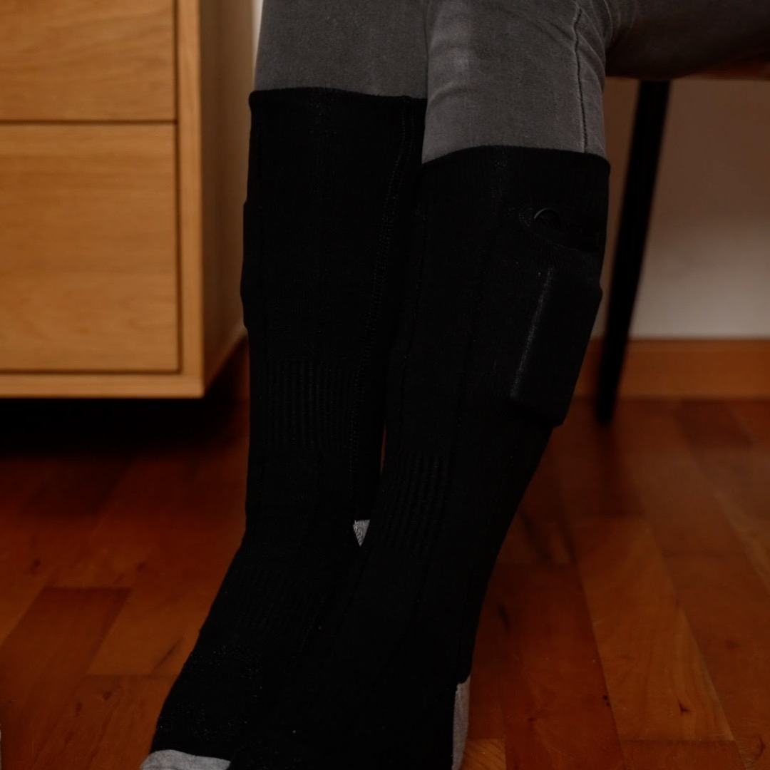 (1 Paar) Beheizbare Baumwoll Socken Outdoor Fusswärmer mit Akku und 3 Hitzestufen (One Size) - Schwarz