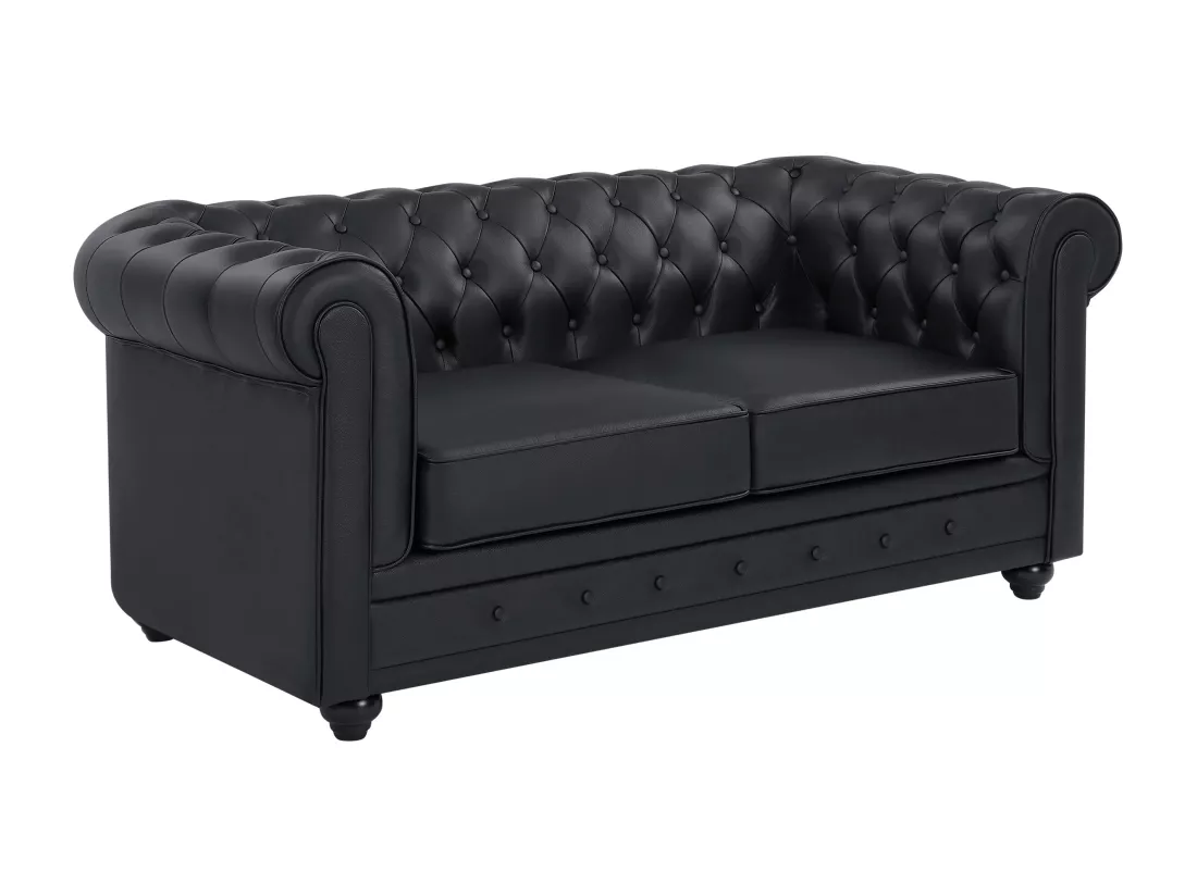 Canapé 2 places en cuir de buffle noir CHESTERFIELD