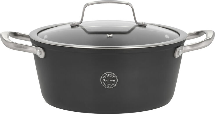 Pillivuyt Gourmet Gryde med glaslåg Travo 3,8 liter 24 cm Sort Aluminium Sort