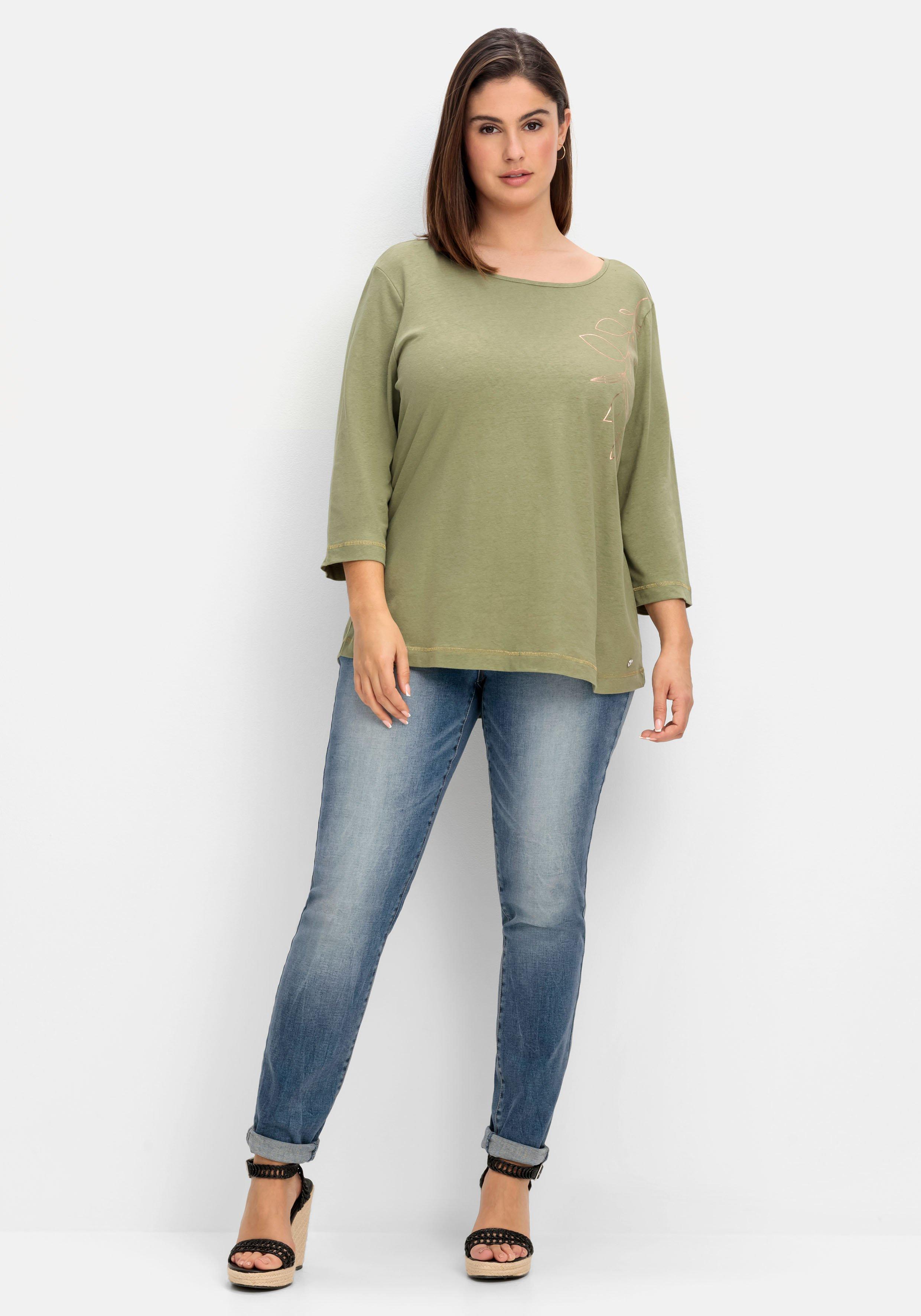 Shirt im Leinen-Mix, mit goldfarbenem Print