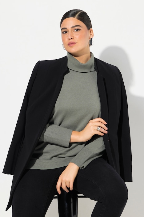 Rollkragenpullover, breite Rippbündchen, Langarm