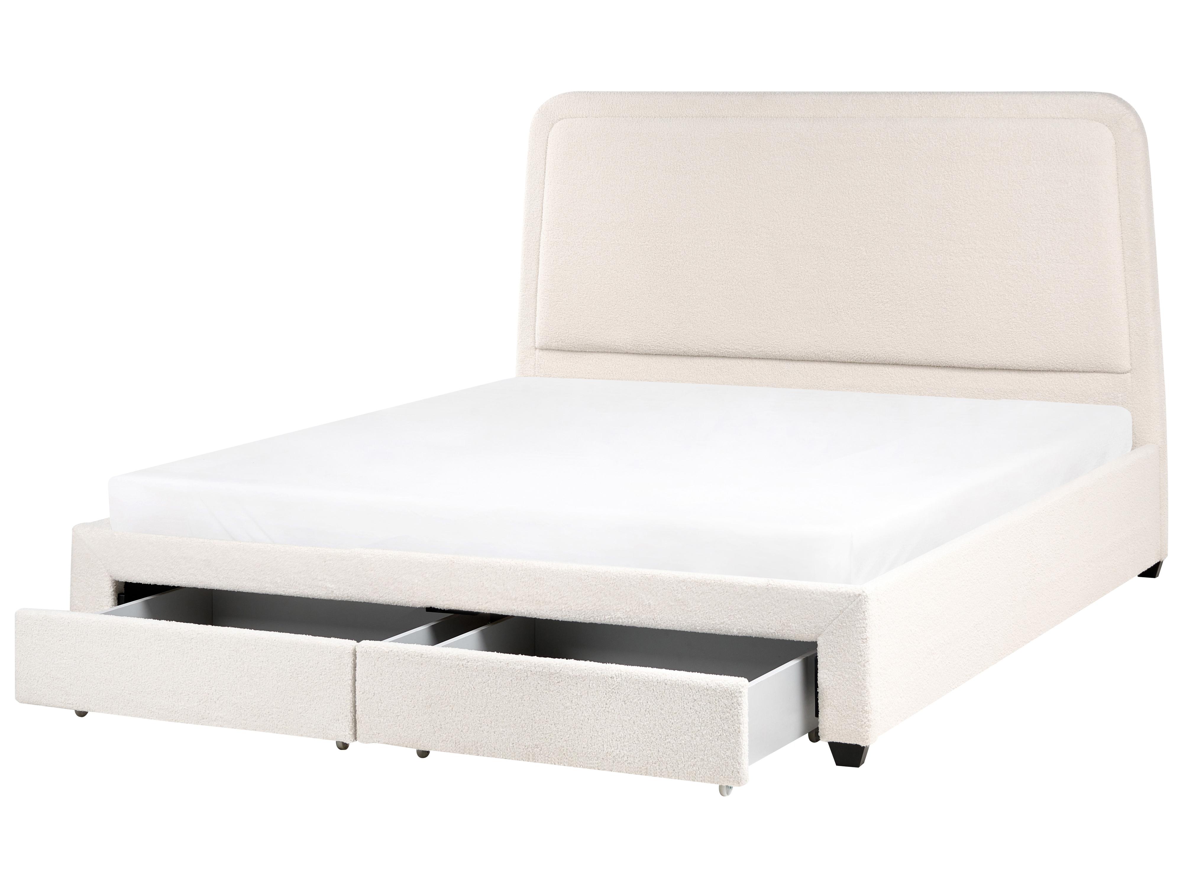 Bed met opbergladen Bouclé SARDENT 180 x 200 cm Gebroken wit