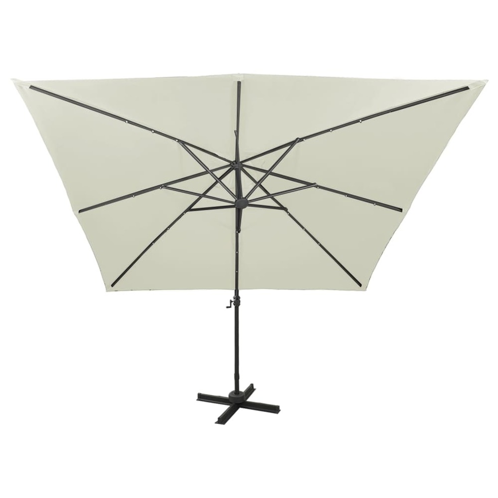 Parasol meuble de jardin déporté avec mât et lumières led 300 cm sable