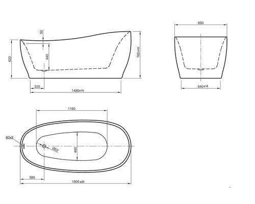 OTTOFOND Sempre bad 85 x 180 cm glanzend zwart 703913