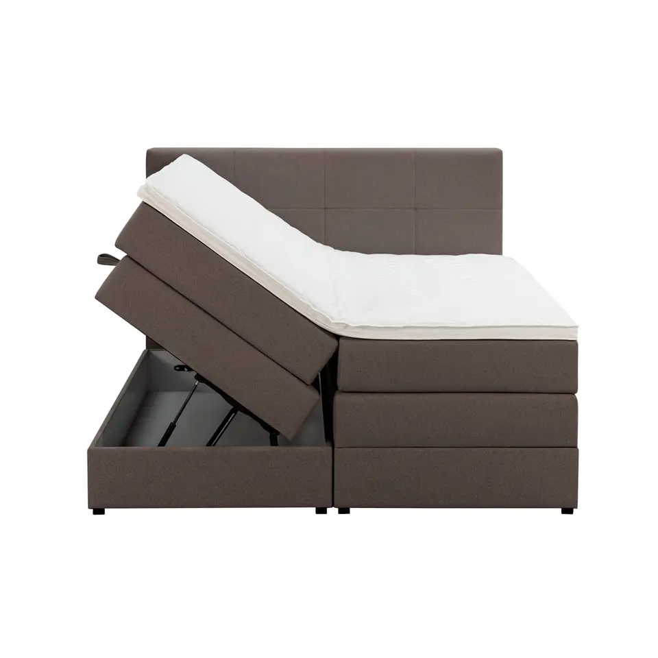 Boxspring met opbergruimte Liv geblokt - donkerbruin - 160x200 cm