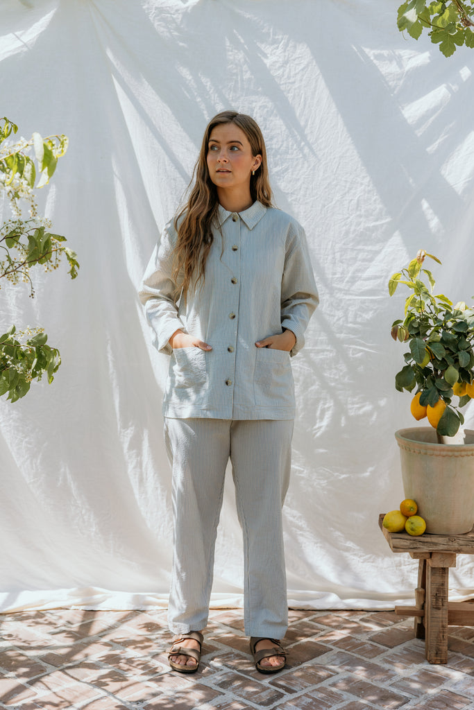Pajama Set W, Pyjamassæt - Blue Stone Stripe