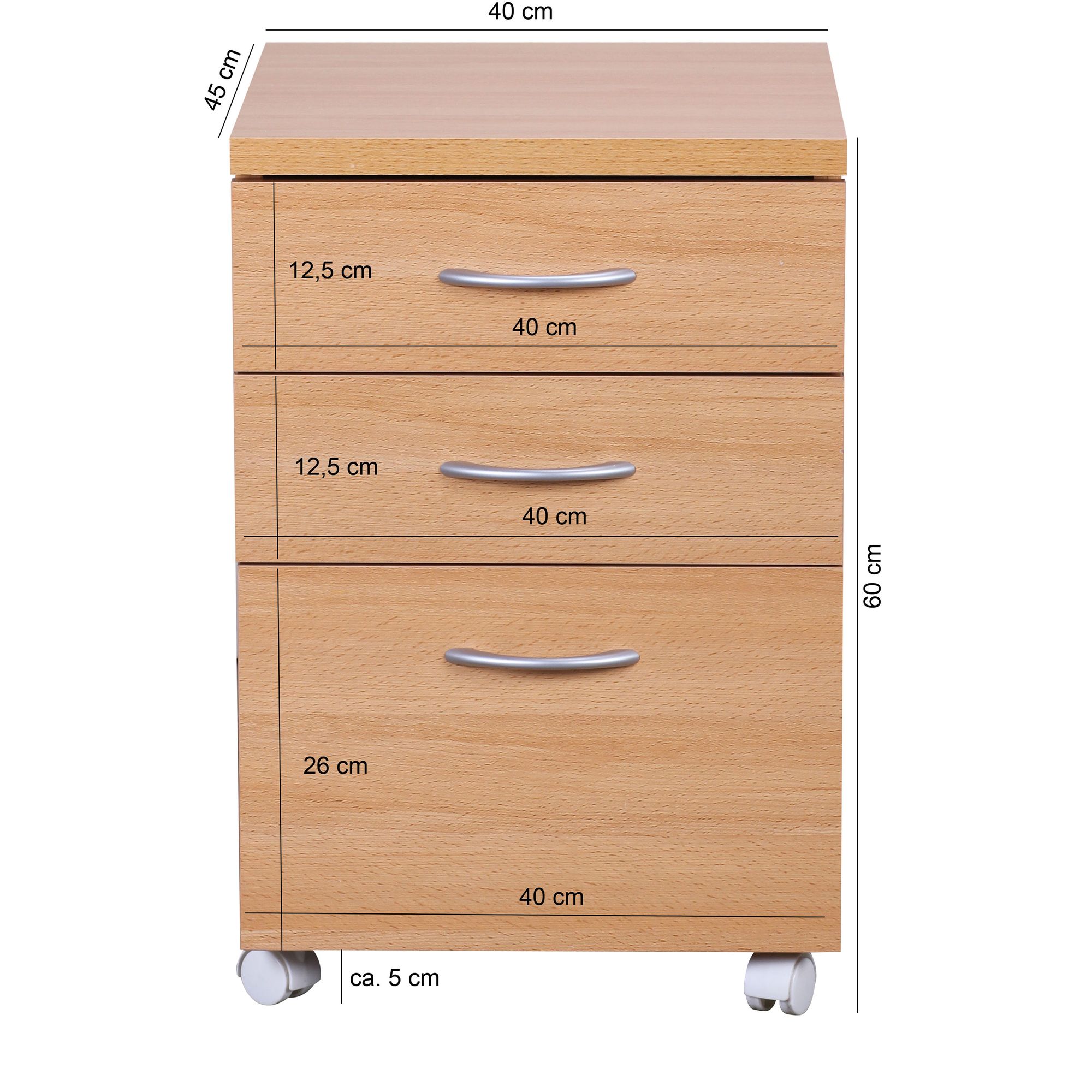 Rollcontainer Rollwagen Rollschrank Büro Container Schubladen Schrank Buche