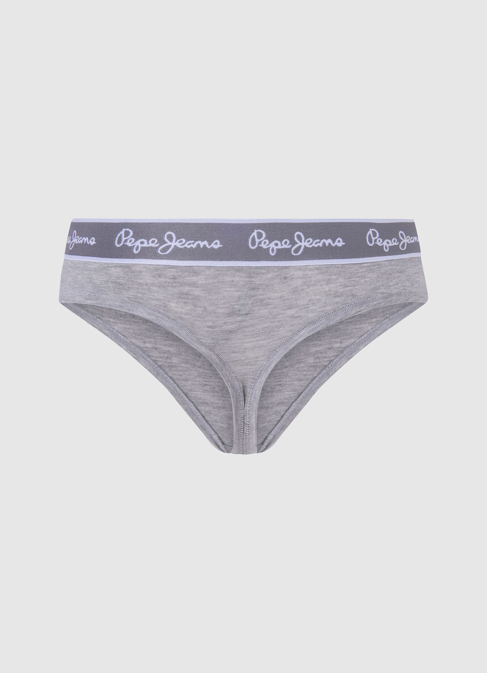 Calcinha fio dental clássica com logo estampado - cinza mescla