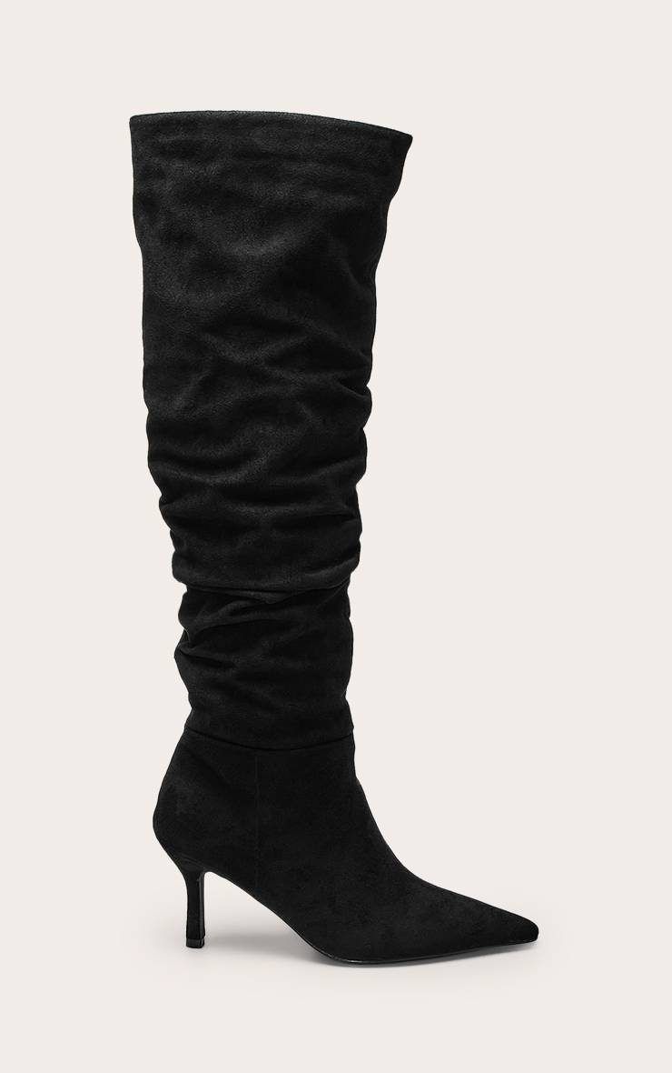 Noir Botte Haute À Talon En Synthétique Plissée Au-dessus Du Genou