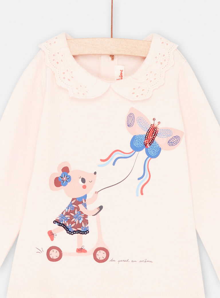 Brassière rose pétale à motifs souris et papillon bébé fille
