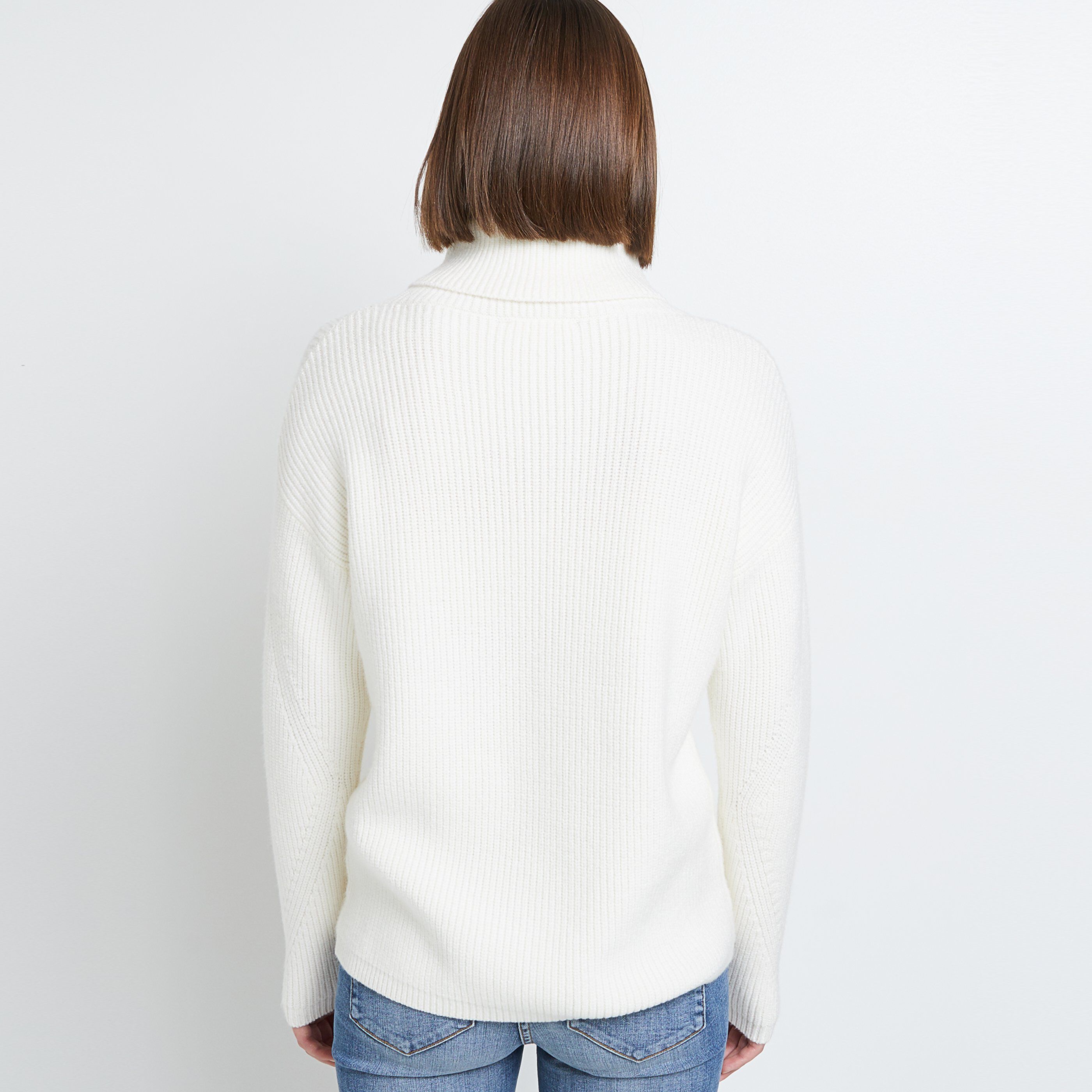 Pull col roulé uni femme - BLANC