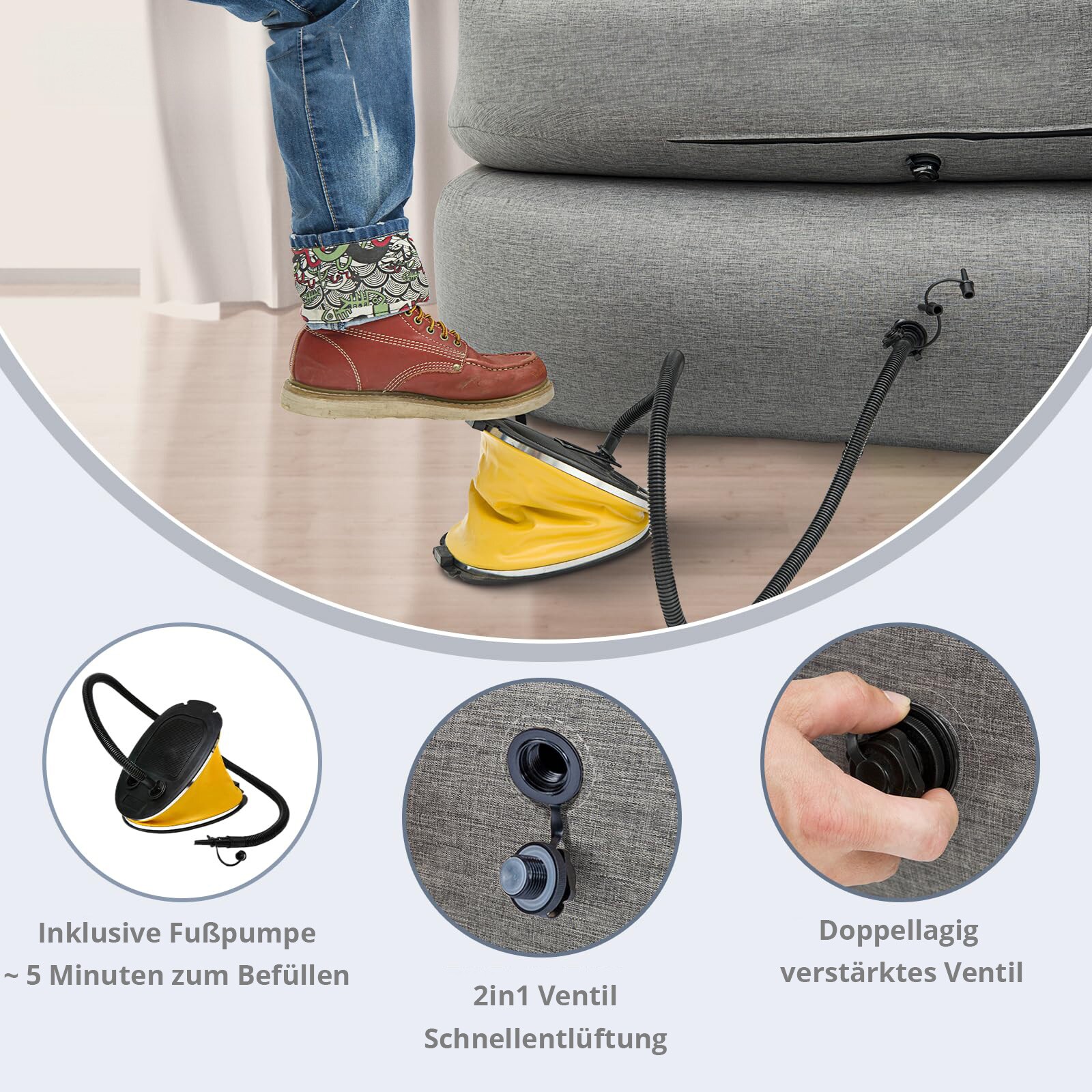 KINGCAMP Campingstuhl Air Lounger Granit Camping Sessel Luft Möbel Aufblasbar