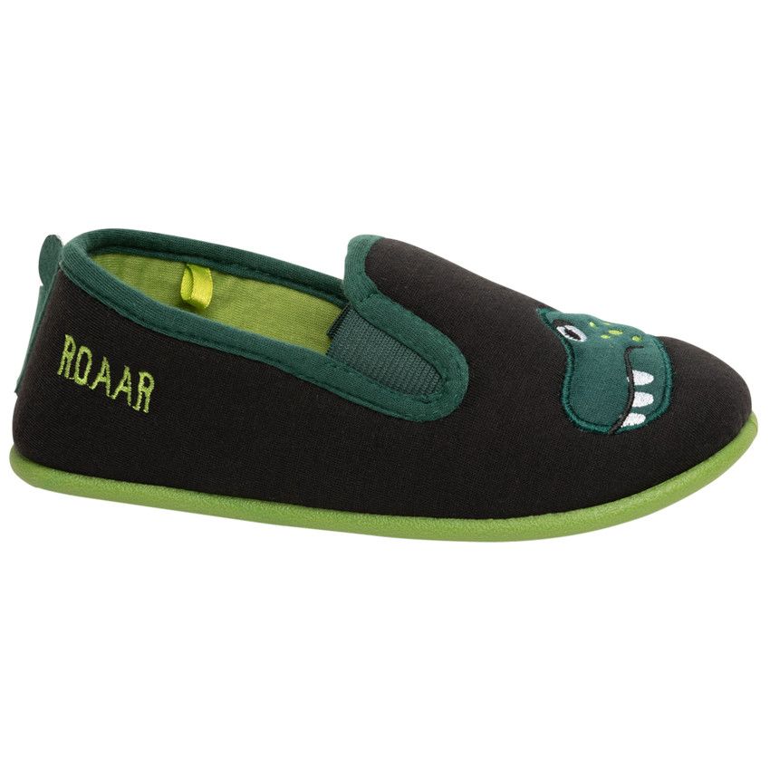 Chaussons bas pour enfant garçon broderie dinosaure - Noir