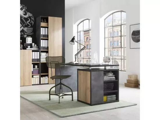 Bureau bois etagere porte 140x69cm moderne robuste PLATOCH