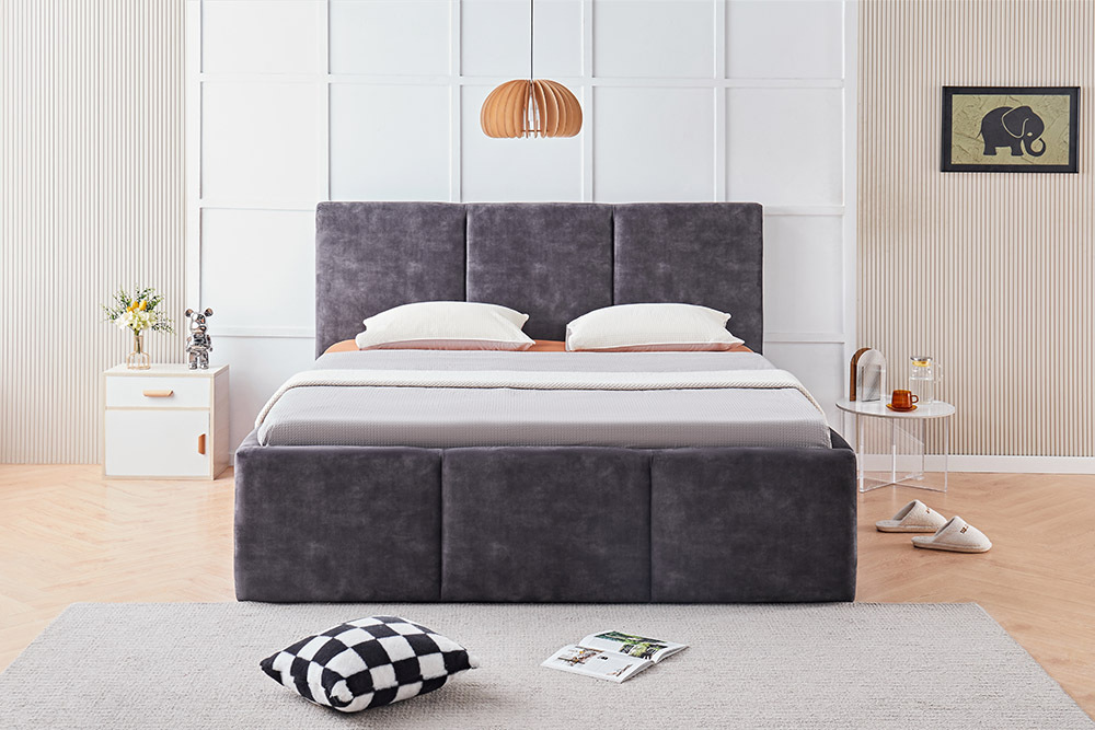 Modernes Boxbett ATELIER 180x200cm grau Samt mit Lattenrost und Stauraum