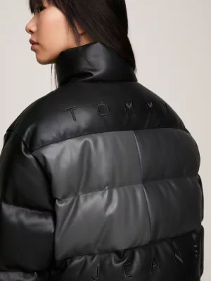 Jaqueta puffer cropped Alaska Tommy Remastered com blocos de cores tonais