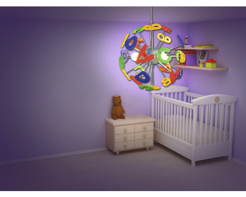 Kinderkamerlamp, 3-lichts, kleurrijke letters, Ø 40 cm, Kizi blauw/geel/rood/groen