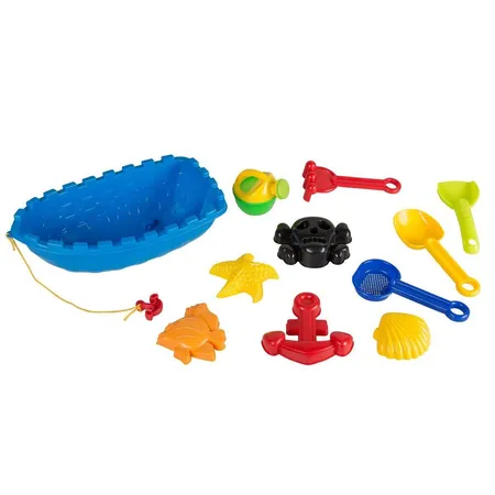 Idena Sandspielzeug-Set im Boot, 36 cm, 10 Teile