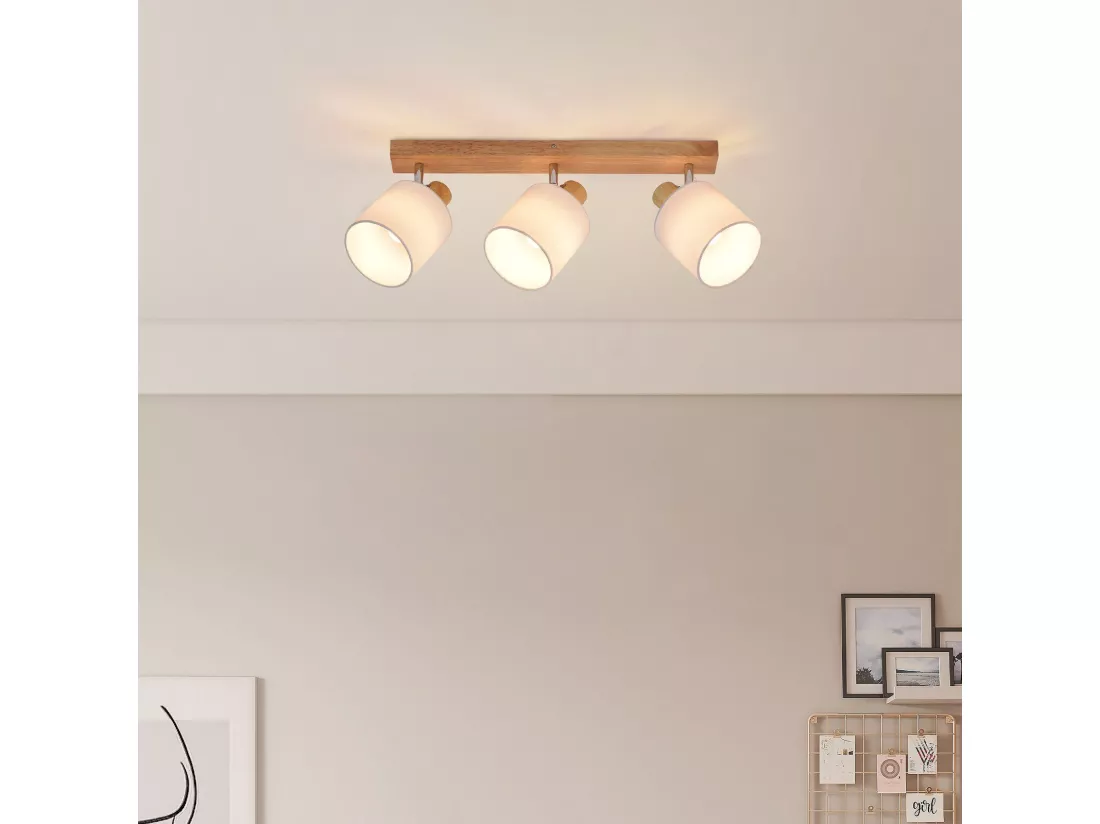 NETTLIFE 3 Spots de Plafond Couloir Mural Moderne en Bois Pivotant à 350°E14 MAX.25W Lampe pour Salon Chambre Cuisine (sans Ampoule)
