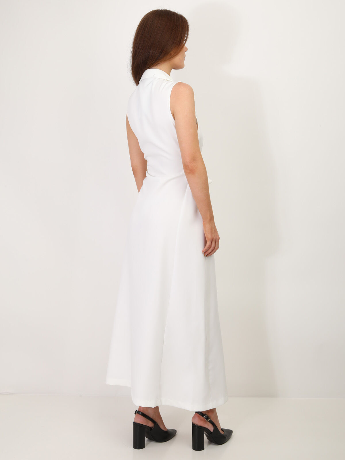 Robe longue style blazer à nouer- Blanc