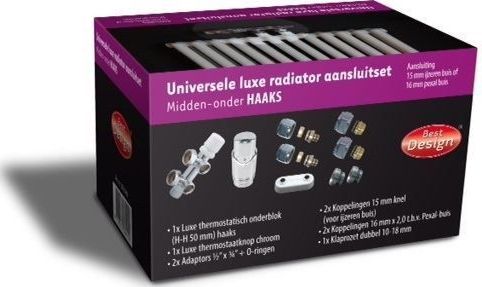 BWS - Onderblok Radiatoraansluitset - Chroom - 16x2,0 +15 Knel Haaks