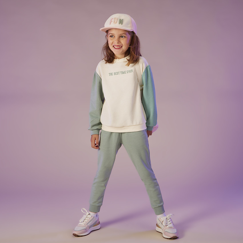 Sweat effet color block avec broderie pour fille