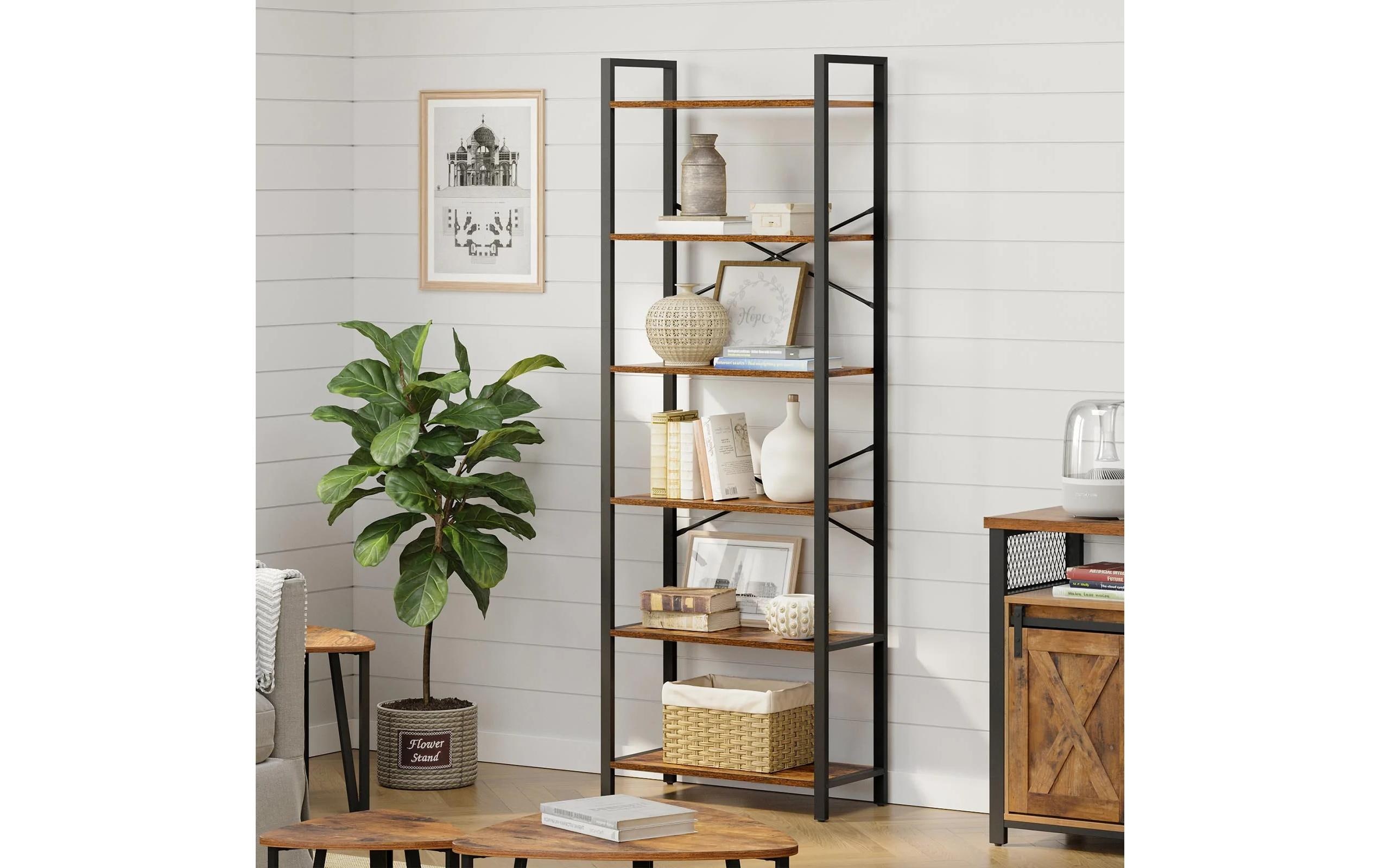 Regal mit 6 Ebenen 66 x 186 cm, Braun/SchwarzBücherregal aus Holz
