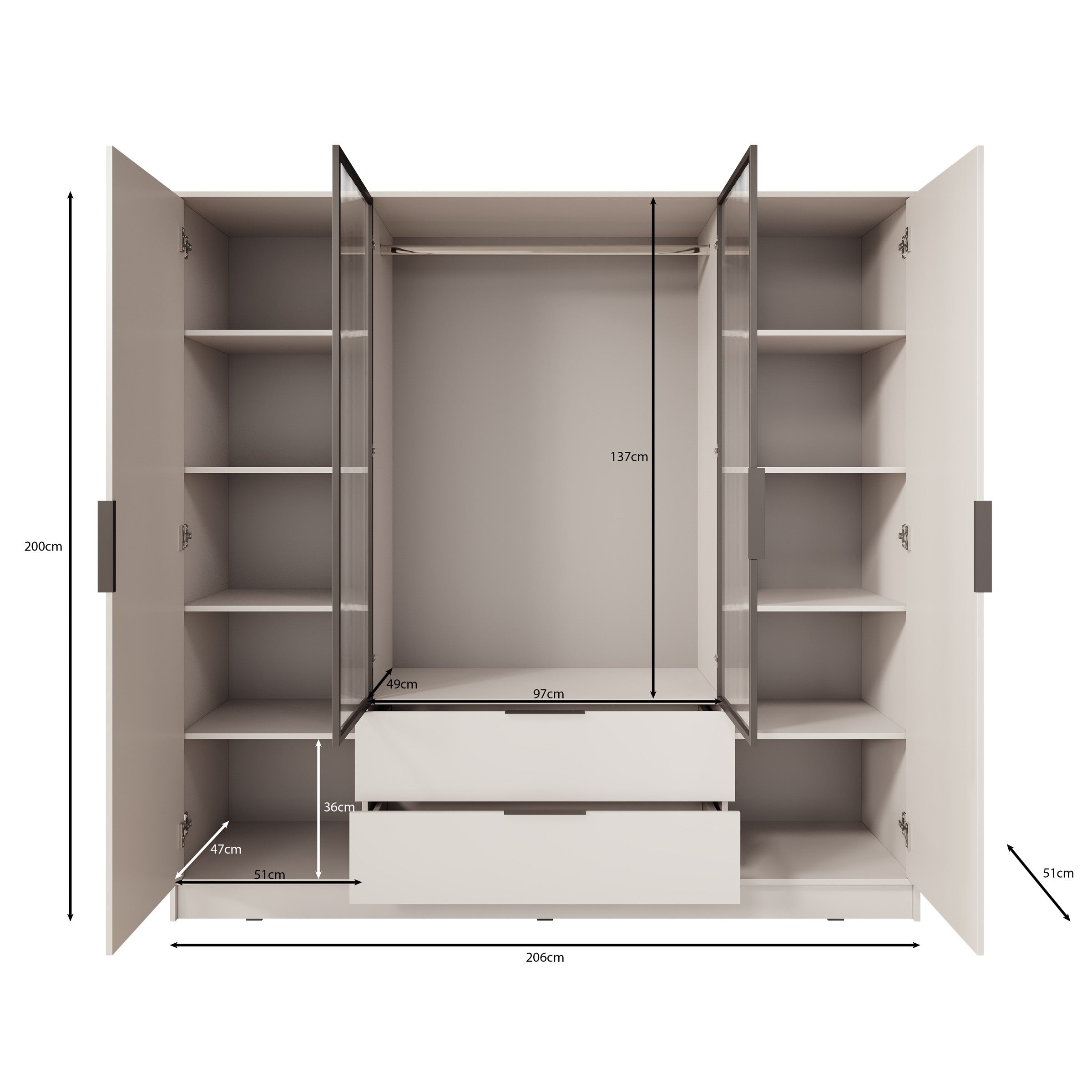 Meubella - Kledingkast Knox - Zwart - 206 cm