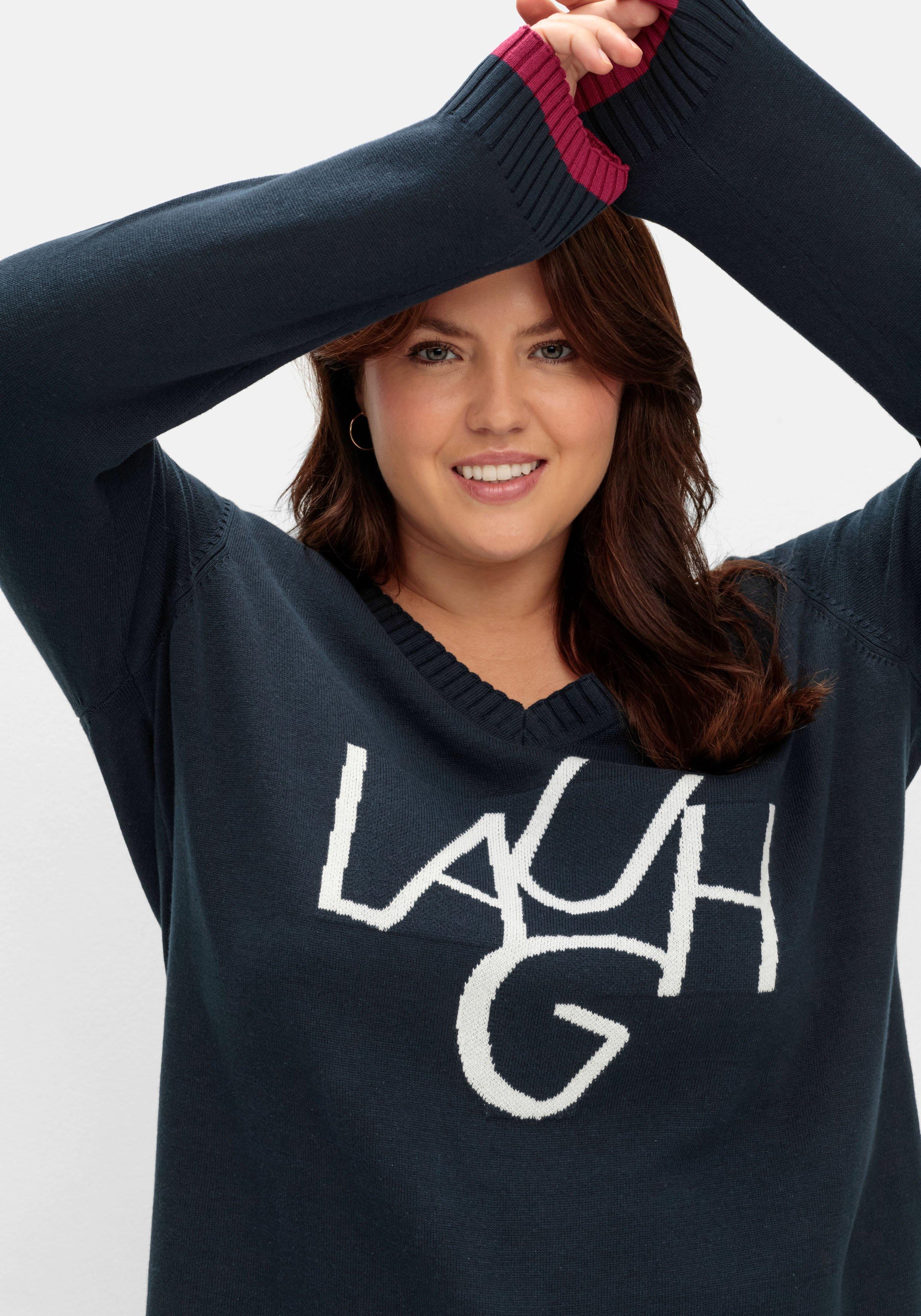 Pullover mit Wording im Intarsienstrick