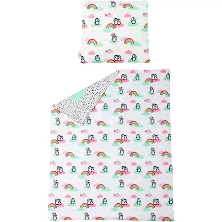Heless 1000 - Puppen-Wendebettdecke mit Kissen im Pinguin Pünktchen Design