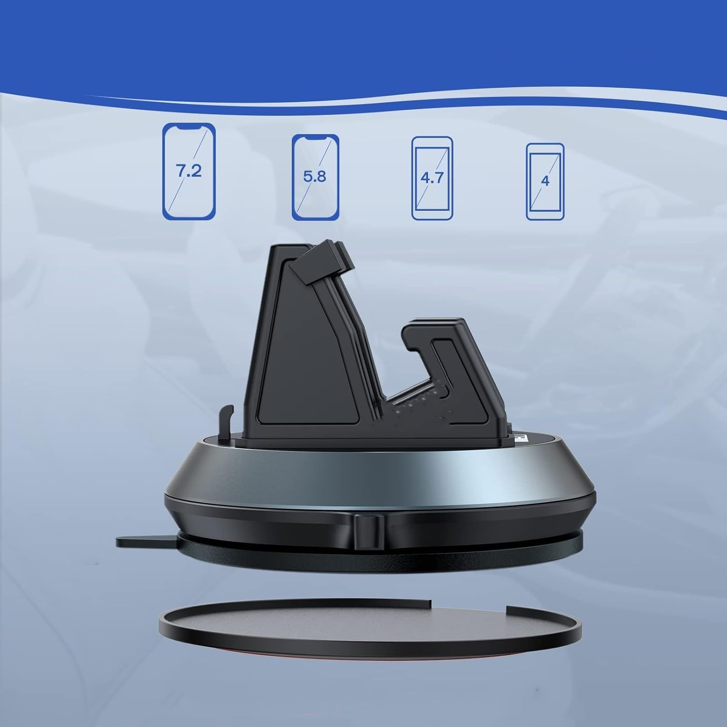 Verstellbare Auto KFZ 360° Grad Smartphone Halterung für Armaturenbrett mit Saugnapf / Automatik Verriegelung (4-7.2