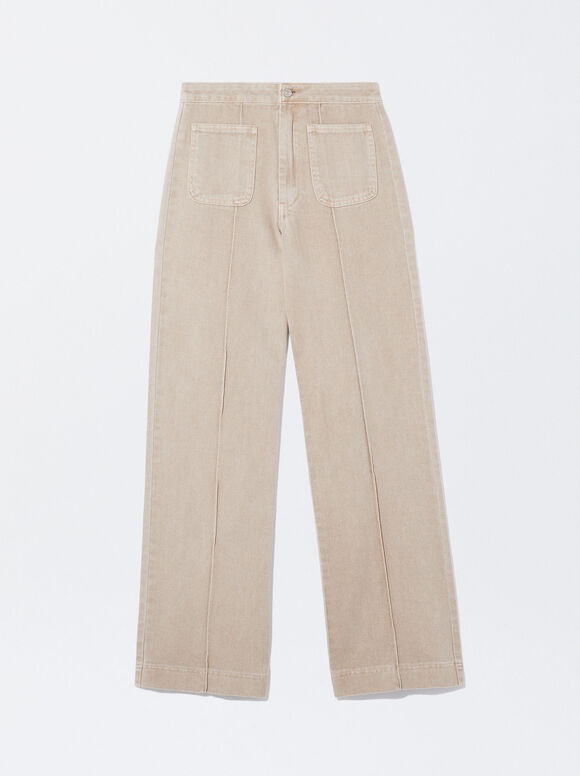 Calça jeans reta com bolsos - Cru