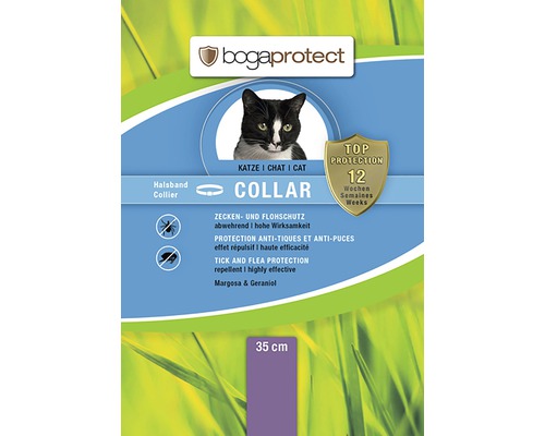 Teken- en vlooienband bogaprotect voor katten, nekomtrek tot 35 cm, afstotend, zwart