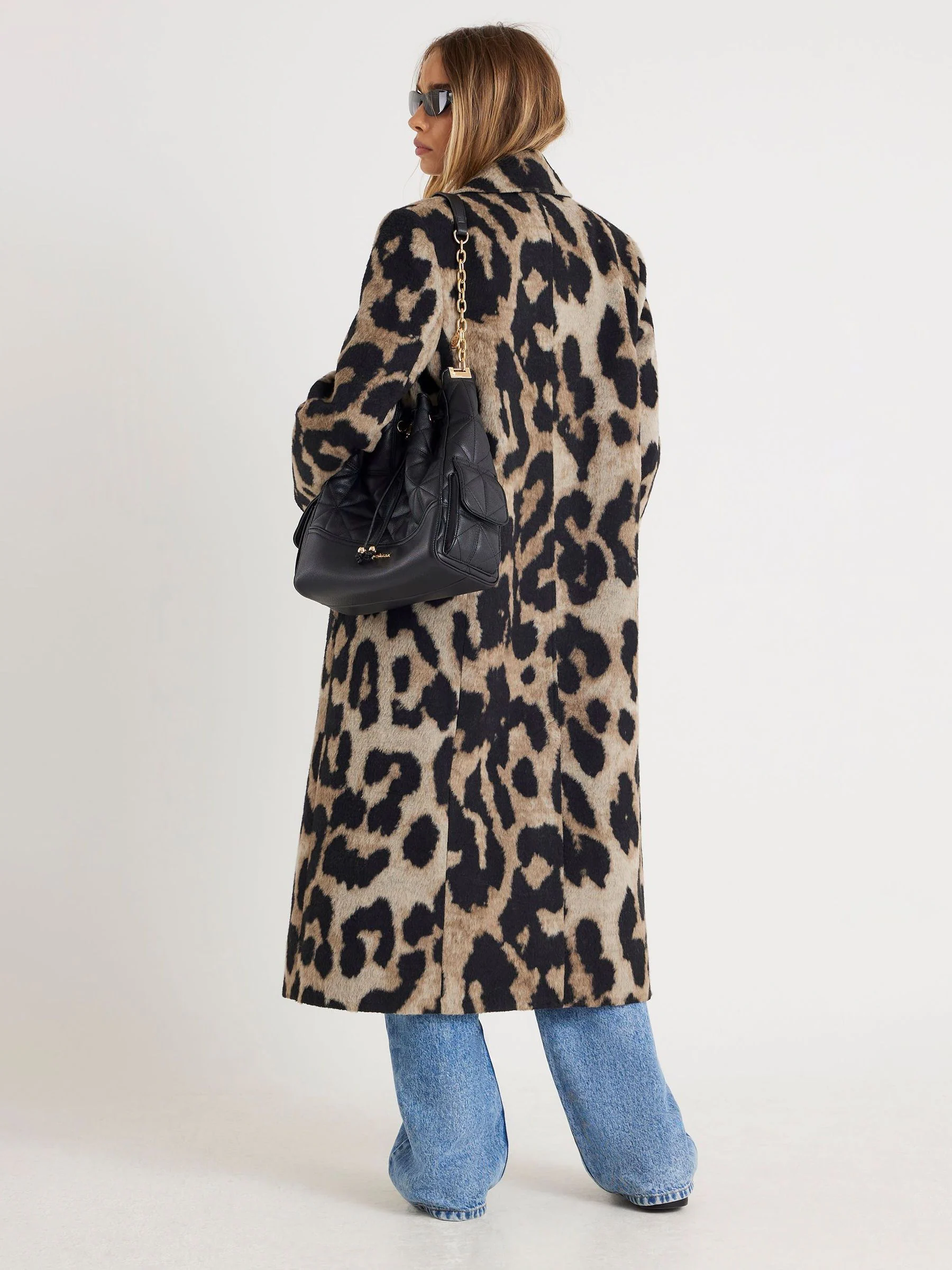 River Island Brushed Leopard Print Double Breasted Coat