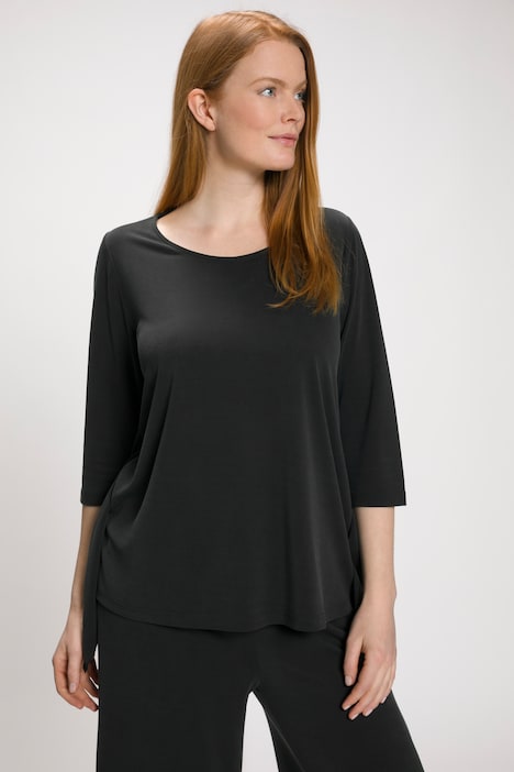 Shirt, Drapierung, Zipfelsaum, Rundhals, 3/4-Arm