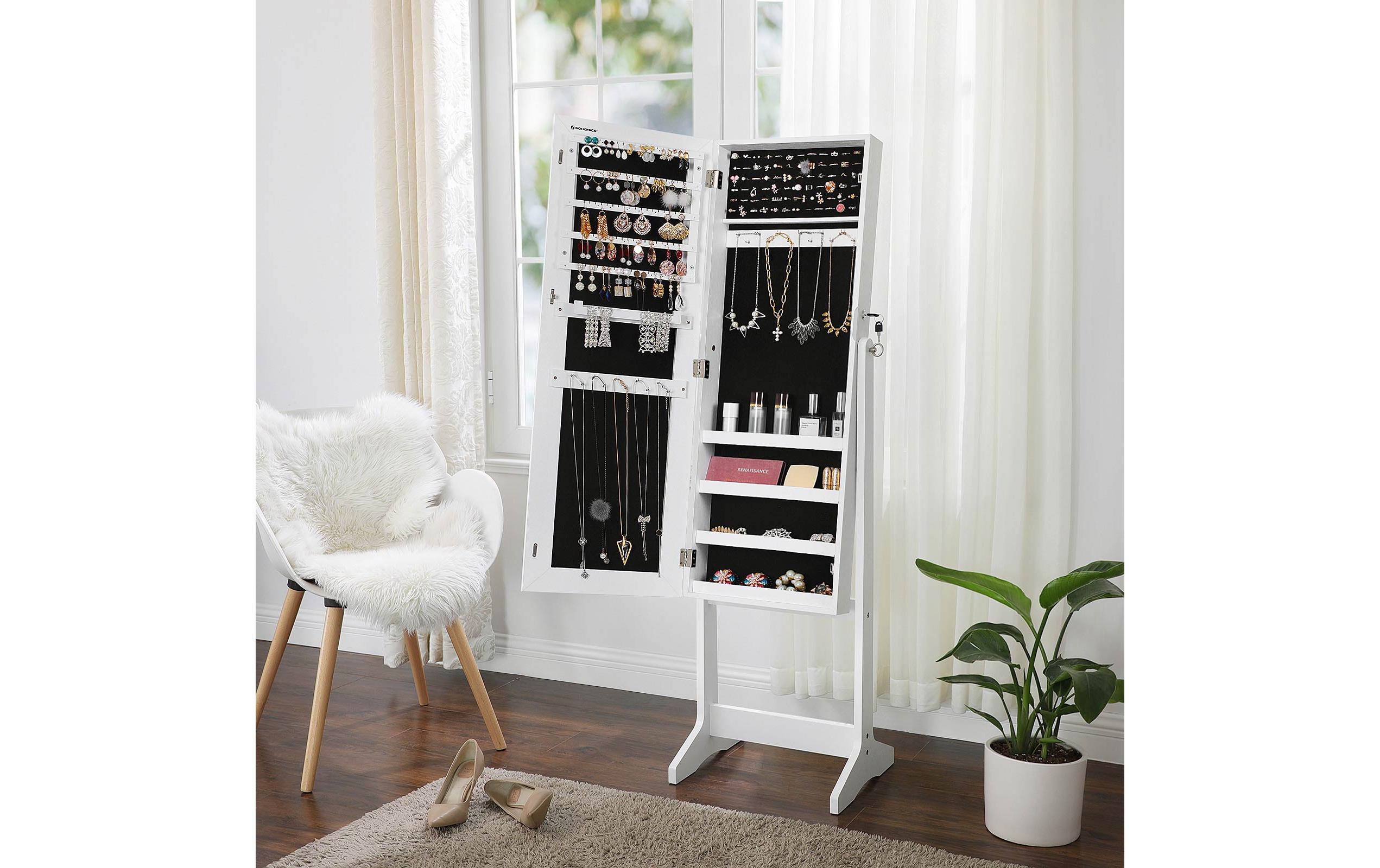 Schmuckschrank 41,1 x 36,5 x 151.5 cm<br>Standspiegel mit Stauraum für Schmuck