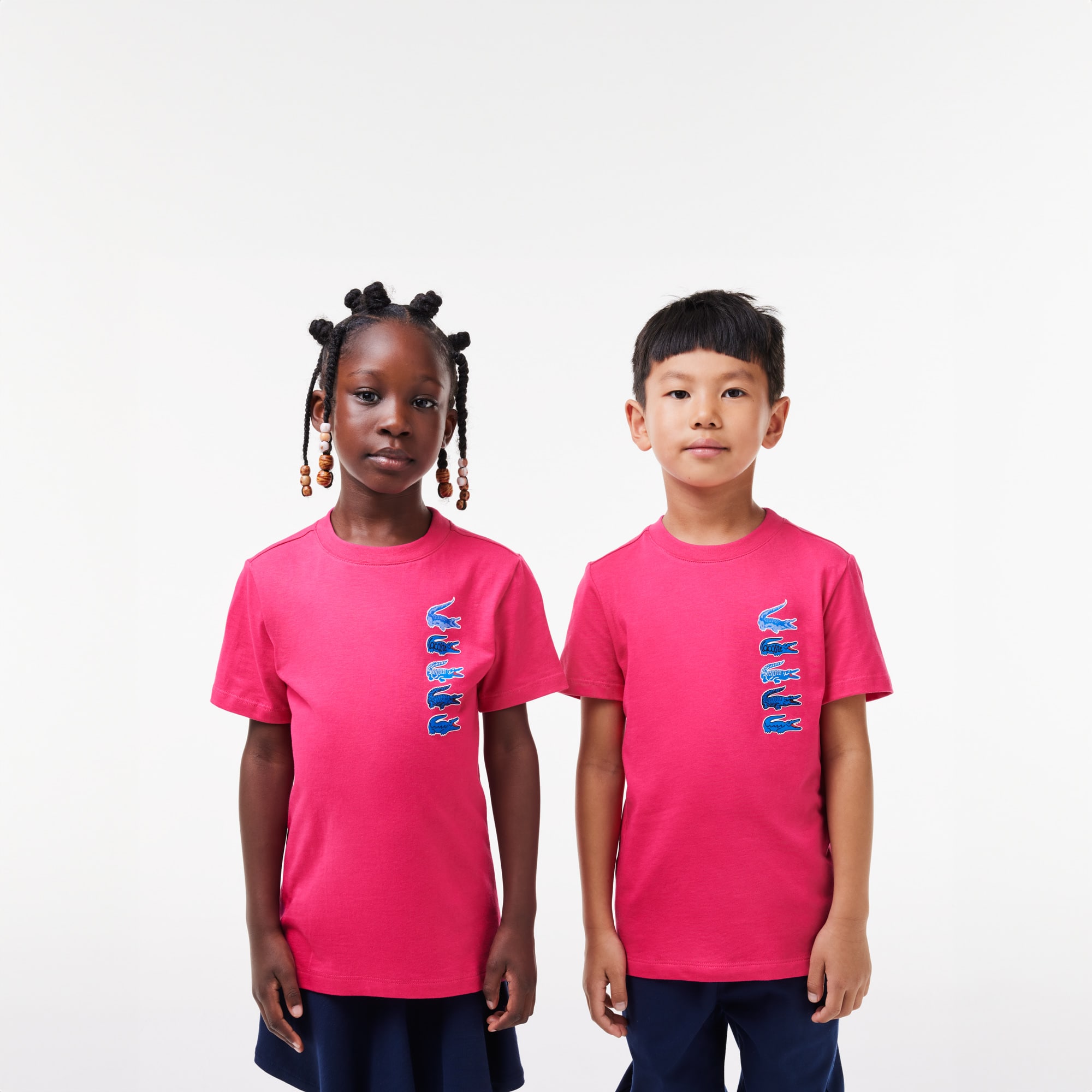 T-shirt avec imprimé signature en coton T-Shirts & Chemises - Rose - Lacoste - Enfant