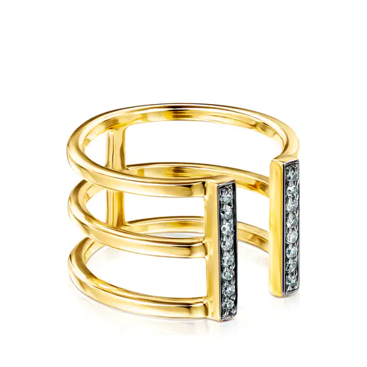 Anel triplo com banho de ouro 18k sobre prata e diamantes Nocturne