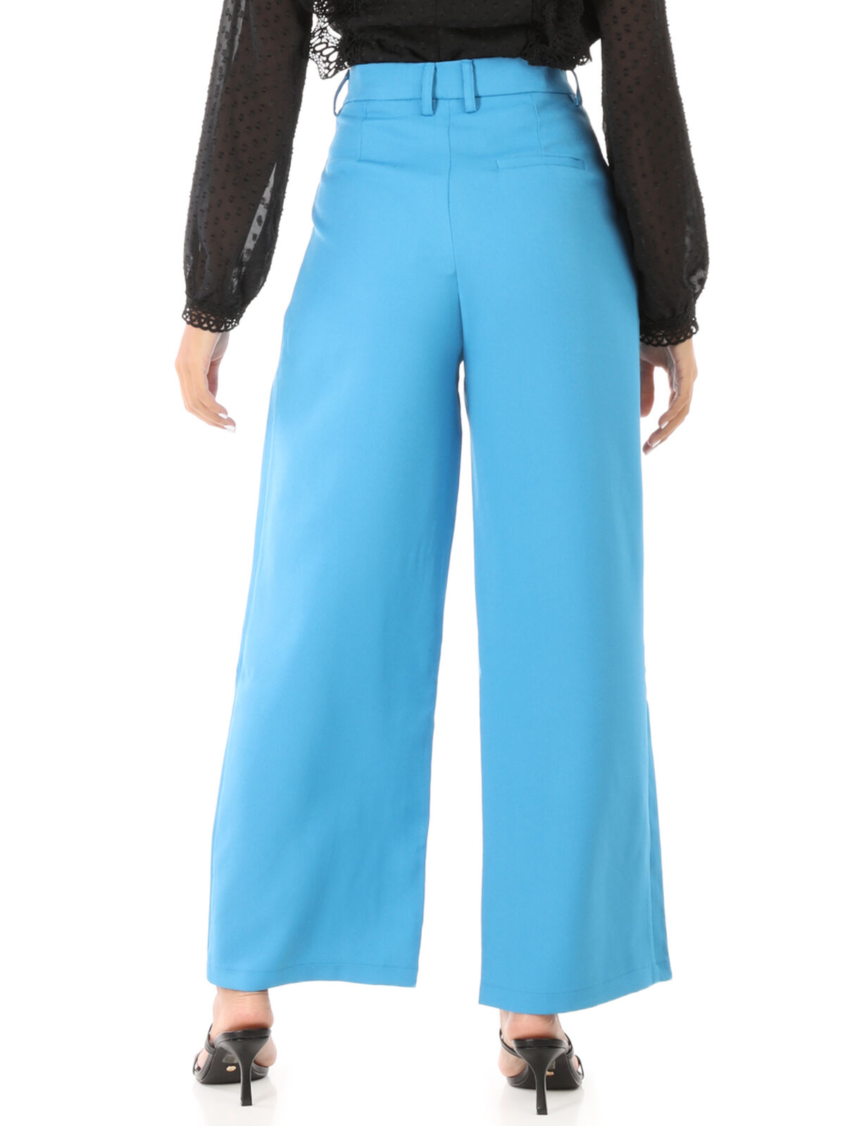 Pantalon palazzo en crêpe taille haute- Bleu