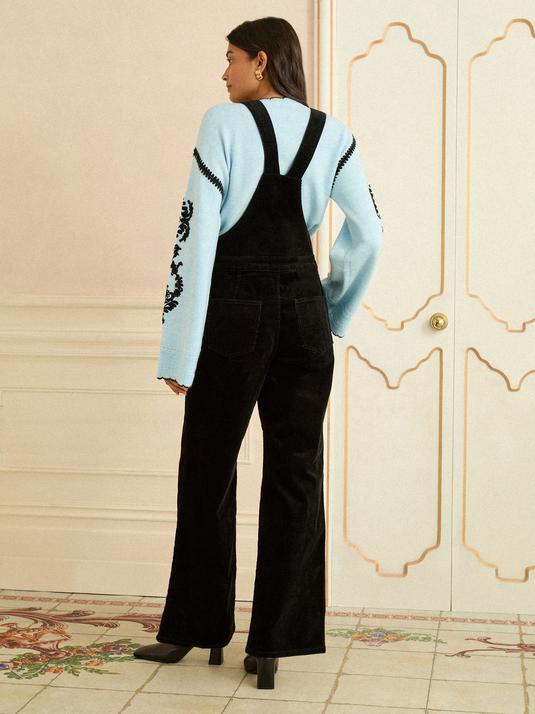 Zwarte corduroy - Love & Roses Scallop Edge Dungarees
