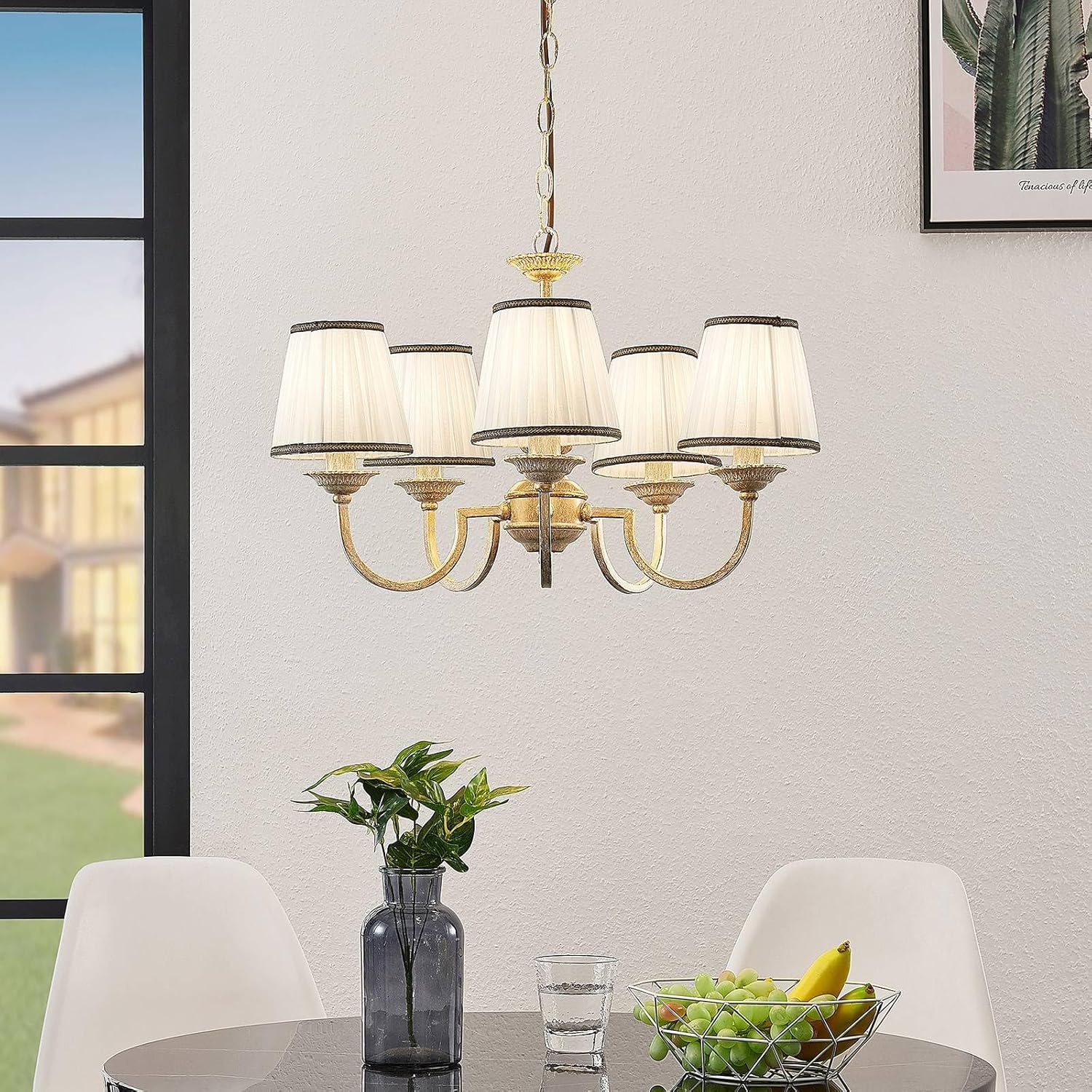 Lindby Kronleuchter Lumiel (Landhaus, Vintage Rustikal) in Bronze aus Textil (5 flammig E14) - Pendelleuchte Hängelampe Lüster Lampe Deckenleuchte Deckenlampe Wohnzimmerleuchte
