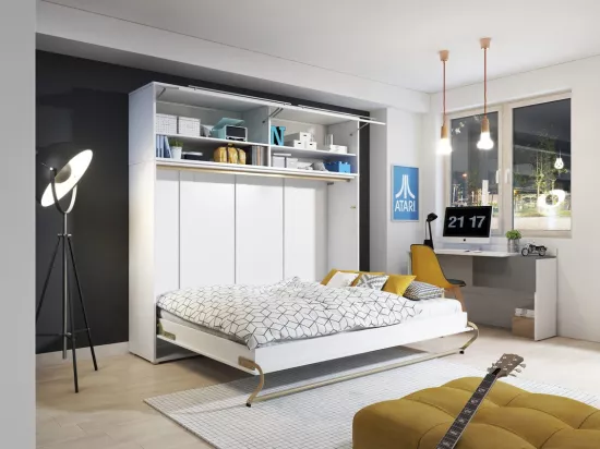 Lit escamotable Concept Pro Lenart Levfere 165, Unique, Blanc, 90x200, Stratifié, 127cm